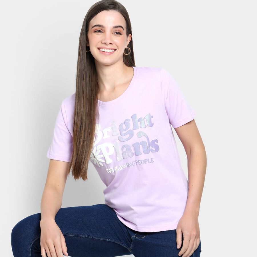 Ladies' Cotton Round Neck T-Shirt, Lilac, large image number null